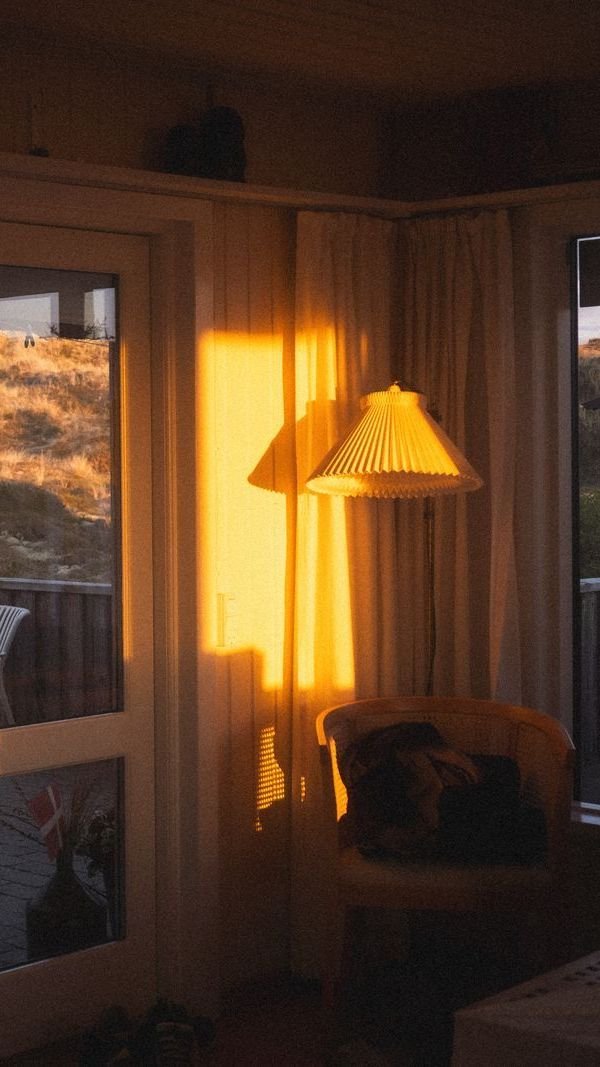 YouTube Short frame: a lamp lit in a living room at dusk